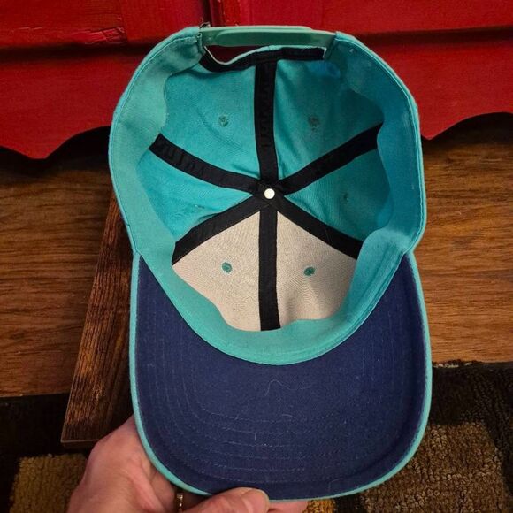 The North Face Snapback Baseball Cap Hat Script Logo Teal Navy Blue Baseball EUC - Picture 4 of 4